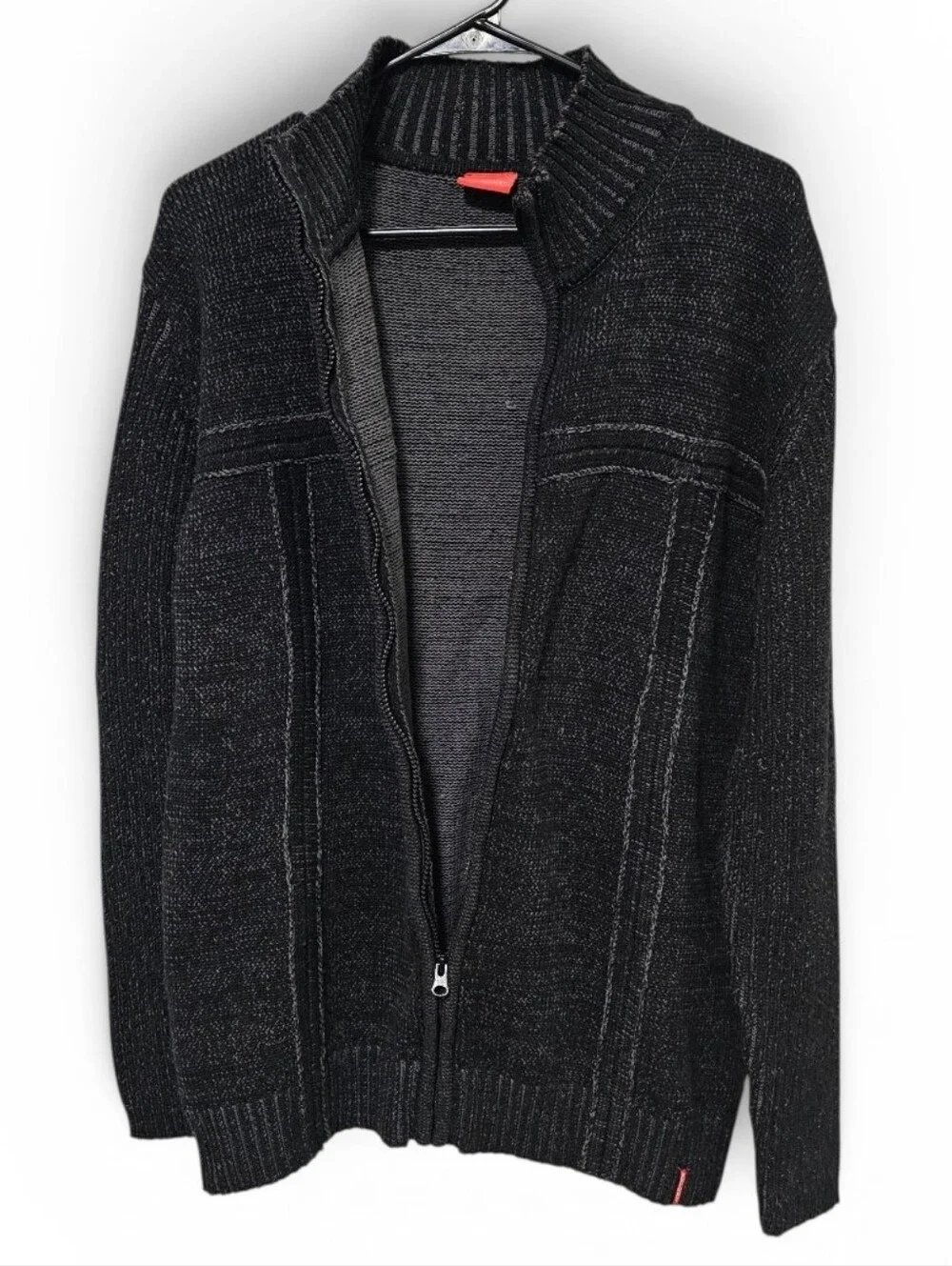 Report Collection Chunky Knit 100% Cotton  Heathered Full Zip Sweater Size L